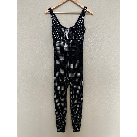 Yitty Black Catsuit Bedazzled Bodysuit Medium Full Length Onesie Rhinestone - Picture 3 of 9